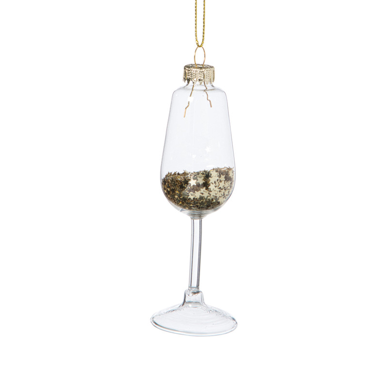 Kersthanger glas met sterretjes - goudkleurig- ø4x12 cm